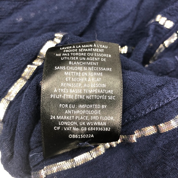 Anthropologie Floreat Silver/Navy 3/4 Bell-Sleeve Blouse - Picture 6 of 6